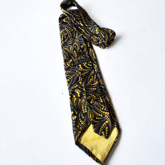 Vintage Silk Black Gold Yellow Rust Orange Dotted De Santis Rome Tie Pointillism - Picture 3 of 3